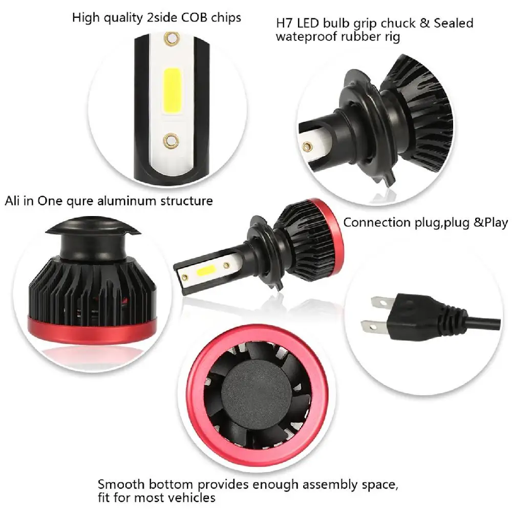 Auxmart H7 однолучевой светодиодный налобный фонарь COB Chips 72 Вт 8000LM 6500K Plug n Play