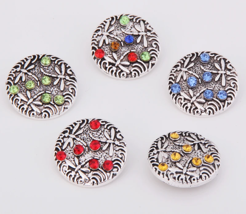 Fashion beauty charm Rhinestone colorful dragonfly 18MM snap buttons fit snap bracelet snap