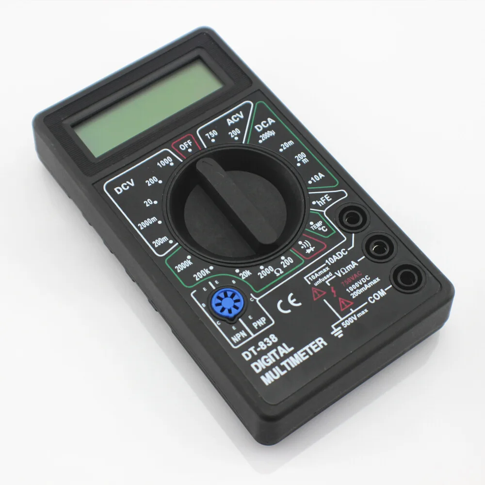 

DT-838 LCD Digital Multimeter AC/DC 750/1000V Ammeter Voltmeter Ohm Portable Electrical Multi Meter Tester Tool Black