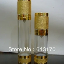 30 шт. 15 мл безвоздушного насоса бутылки косметической упаковки бутылки суб-розлива многоразового Пустой термос с золотой крышкой
