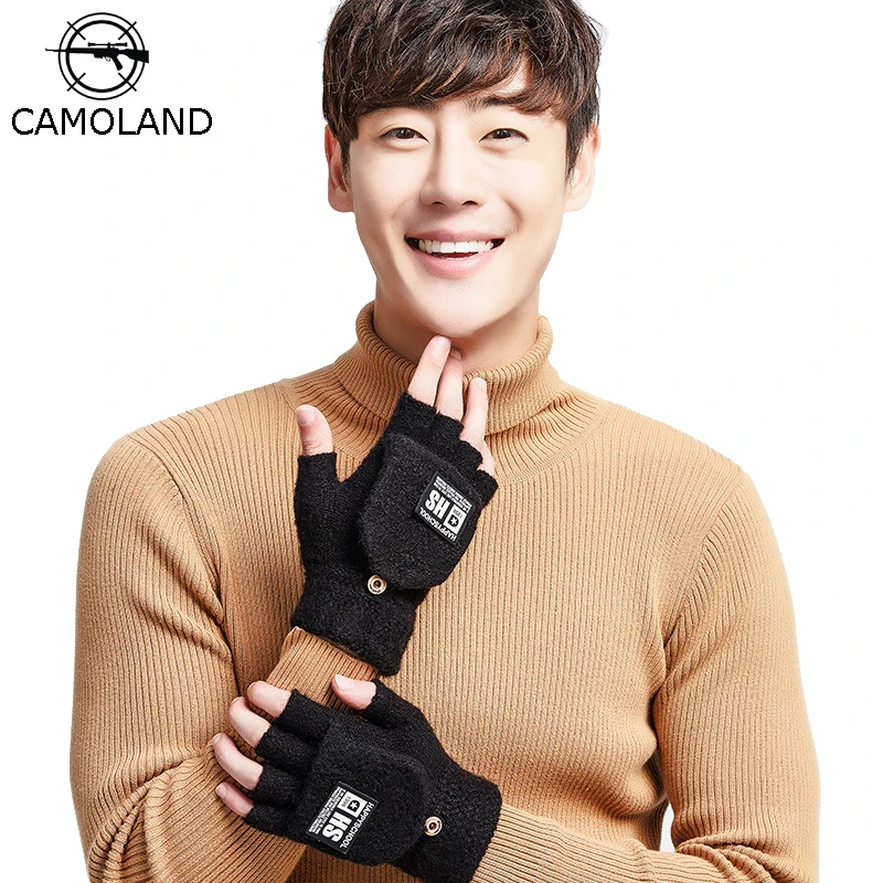 High Quality Elastic Warm Kintted Fingerless Gloves Winter Flip Half Finger Gloves Thick Men