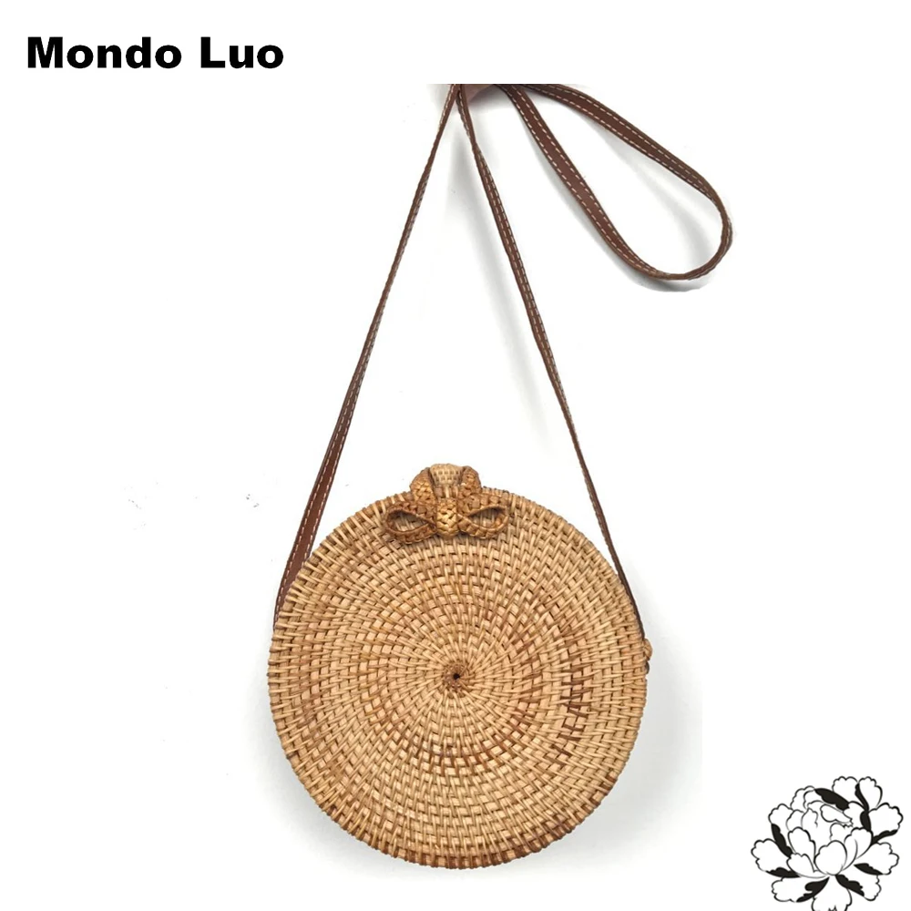 Women Shoulder Bag Vietnam Hand Woven Bag Round Rattan Straw Bags Bohemia Style Beach Circle Bag