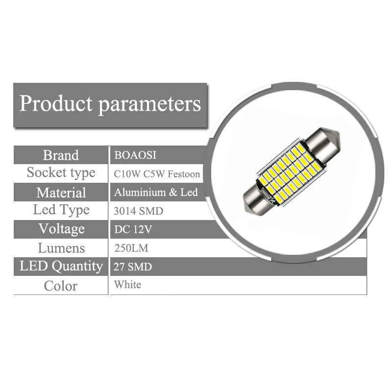 BOAOSI 2x Canbus Led гирлянда 31 мм 36 39 41 C10W C5W 3014 SMD 12V лампа освещение автомобиля Купол лампы