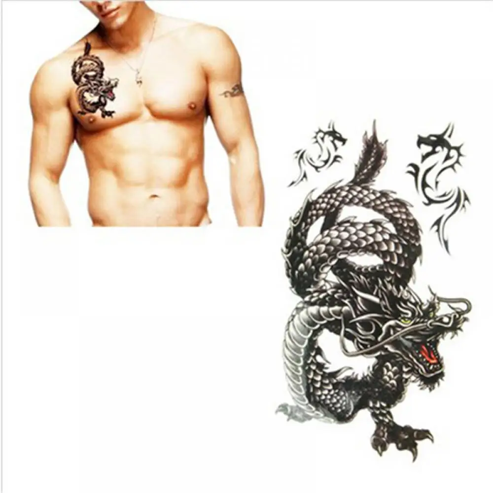 

Delicate Cool Men Creative Design Black Dragon Waterproof Sweat Temporary Tattoo Stickers with package Dropshipping