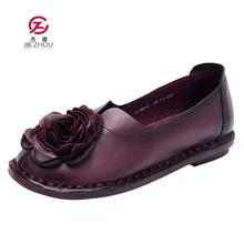 Модная женская обувь на плоской подошве; женская брендовая повседневная обувь из натуральной кожи; Лоферы ручной работы на плоской подошве с цветочным принтом