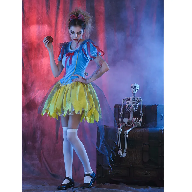Новый готический Хэллоуин Косплэй форма костюмы для взрослых страшный Зомби костюмы для Для женщин крови Снежная принцесса ужасное платье