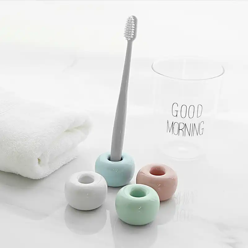 Blue Mini Novel Candy Color Cute Multi-Functional Toothbrush Base Toothbrush Holder Stand for Couple Kids Toothbrushes Not Included Donut Ceramic Toothbrush Holder