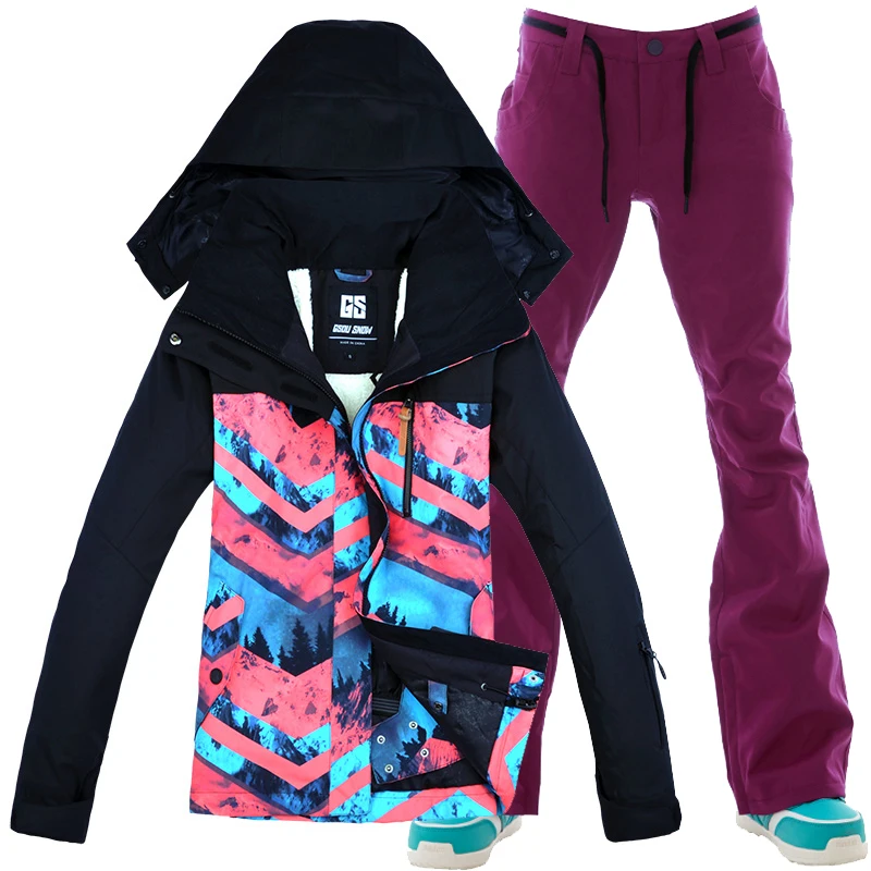 Gsou Snow traje de esquí traje de mujer de algodón cálido a prueba de viento impermeable esquí las mujeres trajes de esquí al aire libre chaqueta de esquí + Snowboard Pantalones Gsou Snow traje de esquí traje de mujer de algodón cálido a prueba de viento impermeable esquí las mujeres trajes de esquí al aire libre chaqueta de esquí + Snowboard Pantalones