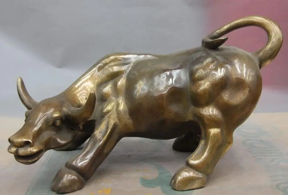 

China Folk Bronze Copper Sculpture Fengshui Decoration Bull Cow Cattle Ox Statue