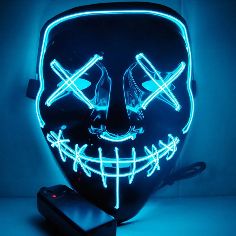Маска на Хэллоуин, светодиодный светильник, Вечерние Маски, неоновая маска для косплея, тушь для ресниц, страшные маски, светящаяся в темноте маска - Цвет: HL0917BL