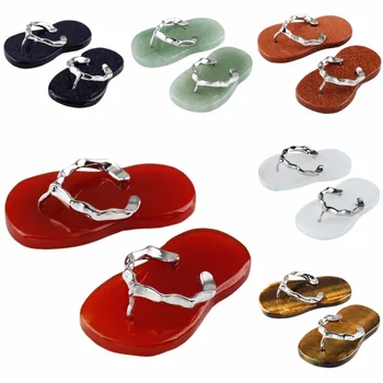 

SUNYIK Crystal Gem stone Slipper Flip Flop Shoes Pendant Charms Fit Necklace (Free Chain)