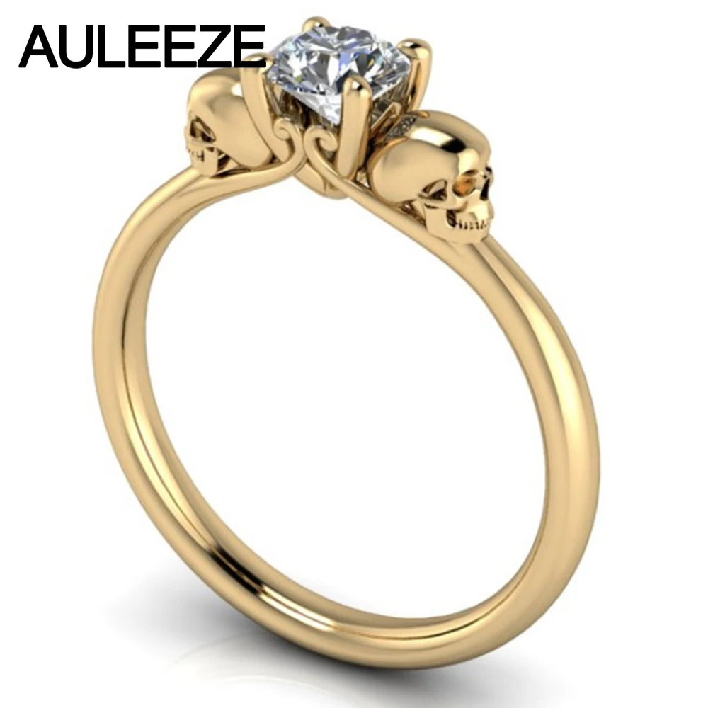 

Halloween Double Skull Ring Solitaire Simulated Diamond Engagement Ring Solid 10K Yellow Gold Wedding Rings Diamond Fine Jewelry