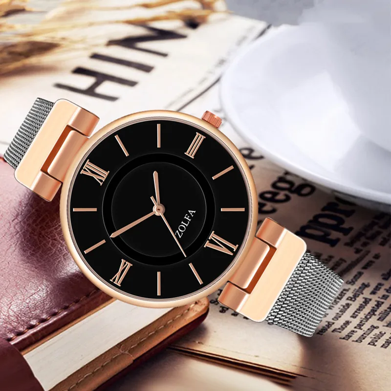 

Luxury Rose Gold Retro Casual Quartz Watch Exquisite Unisex Fashion Mesh Strap Crystal Pattern WristWatch relogio feminino