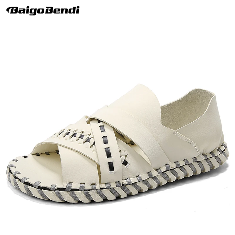 Light Weight Men Summer Casual Sandals Soft Peep toe Nonslip Beach Shoes White Color Ankle Wrap Sandals Boys