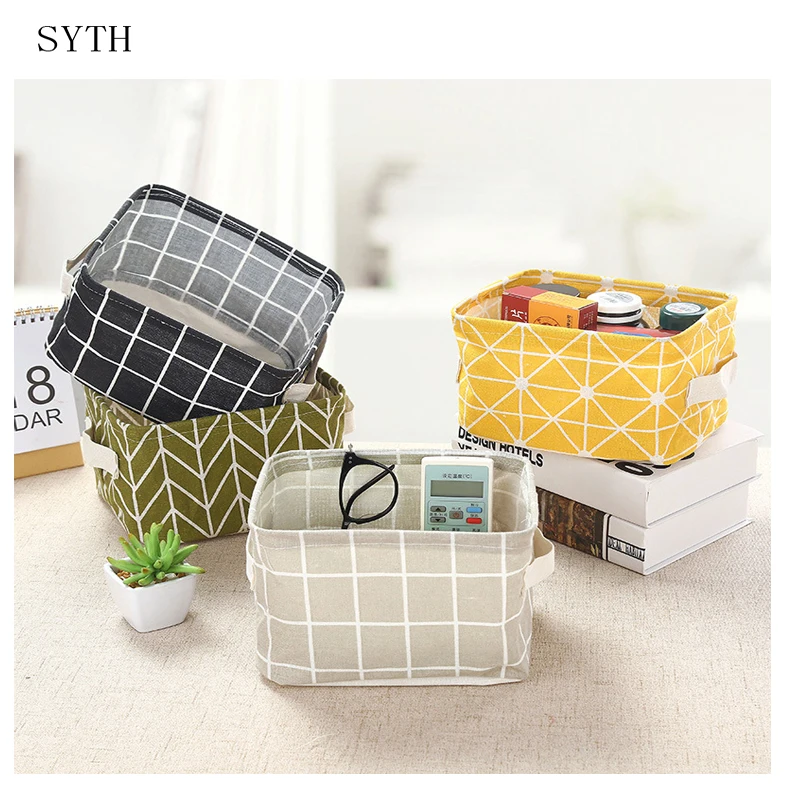 SYTH الكتان نسيج صندوق تخزين ملابس مربع مع مقبض للطي أشتات سلة تخزين الألعاب حجرة منظم متنوعات منزلية