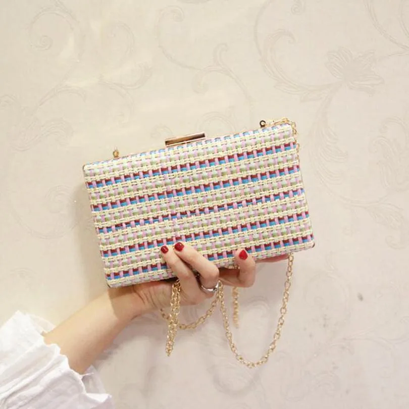 Women Straw Patchwork Clutch Evening Bag Ladies Party Wedding Bride