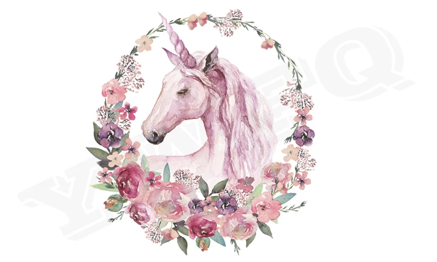 1-Boho Watercolor Floral Unicorn Iron On Patch Diy Accessory Washable Clothes Decoration Print On T-Shirt Parches Para La Ropa
