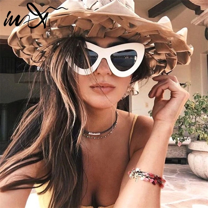 In-X Vintage cat eye sunglasses Ladies sun glasses women eyewear Large frame Fashion white oculos de sol feminino 2019 |