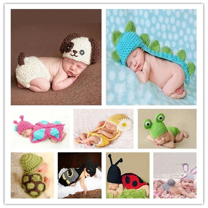 

New Fashion Photo Stamps Lovely Baby Baby Great Dog Ears Handmade Kintted Crochet Hat Costume Baby Caps Photography Suit