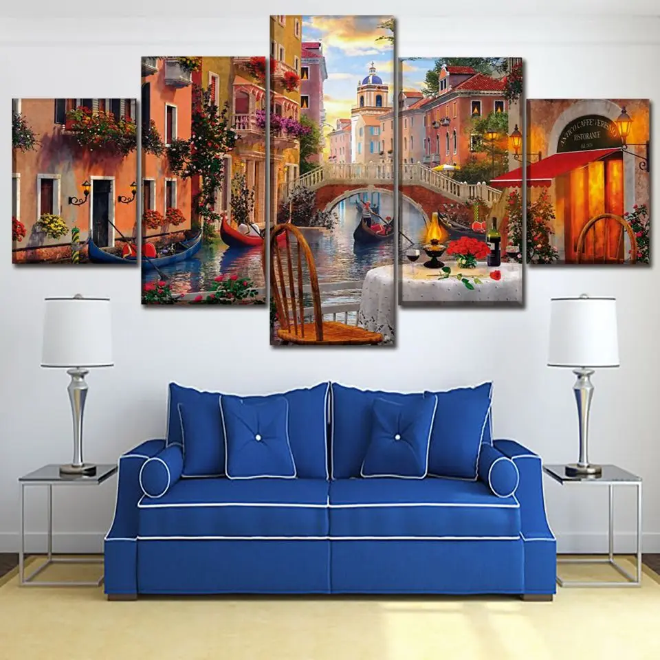 Bedroom Wall Art Canvas Prints Painting 5 Pieces Venice Restaurant
