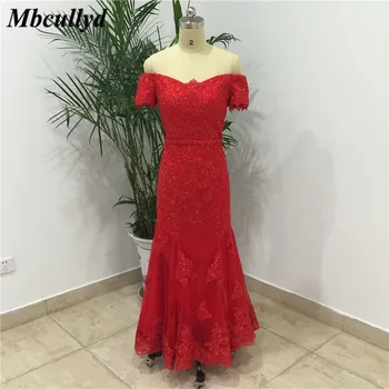 

Mbcullyd Ruffles Off Shoulder Bridesmaid Dresses Sexy Sweetheart Long Floor Length Formal Red Lace Party Dress For Wedding