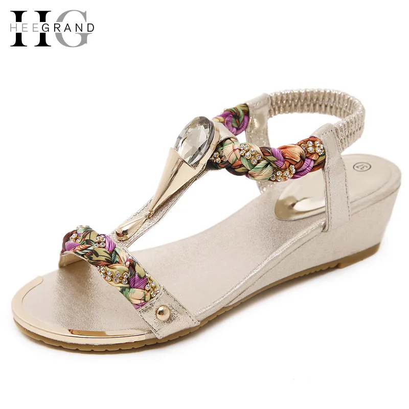 

HEE GRAND 2017 Wedges Gladiator Sandals Bling Crystal High Heels Platform Gold Silver Shoes Woman Summer Women Shoes XWZ4235