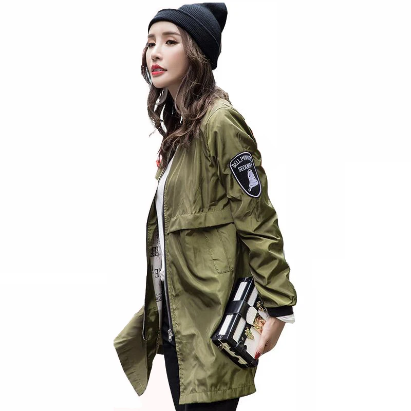 Image Autumn New Baseball Army Green Casual Women Bomber Jacket Harajuku Straight In The Long Slim Windbreaker Jacket Coat Outwear