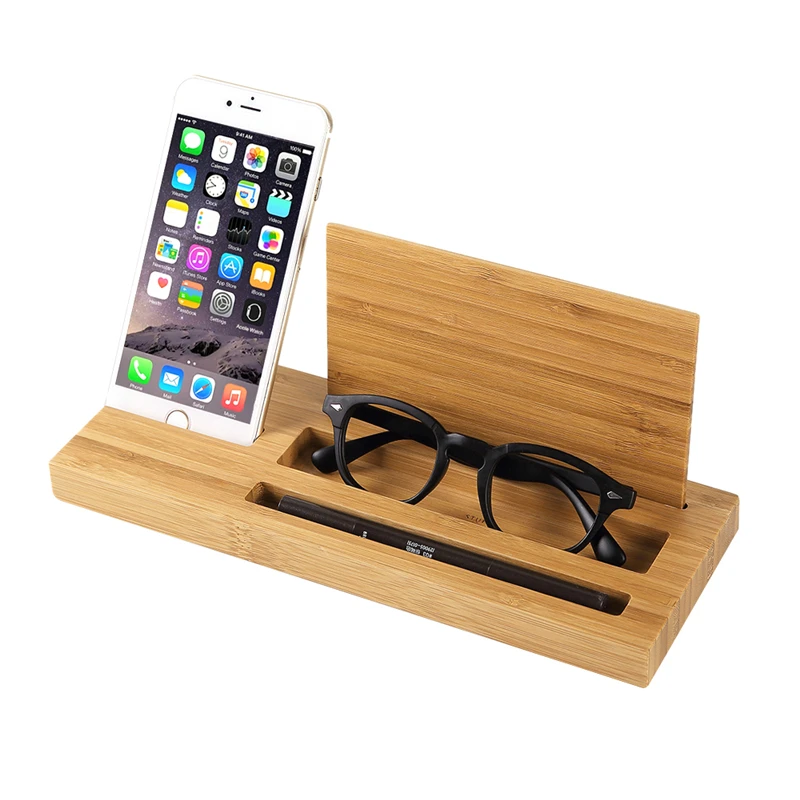 2019 Desk Multifunctional Bamboo Phone Charging Stand Pen Holder