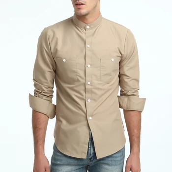 

British Style Shirt Men 2017 Long Sleeve Slim Fit Casual Mens Shirts Dress Solid Stand Collar Plus Size Business Social Shirt