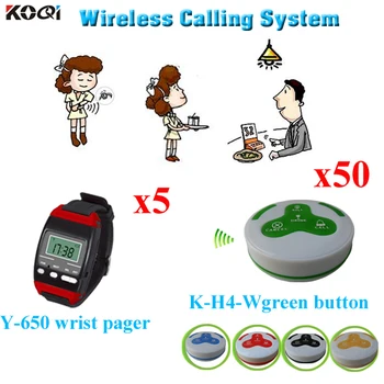 Cheap Wireless Waiter Call System Computerized Fast Food Counter For Cafe Restaurant Hotel (5pcs Watch Pager + 50pcs Call Bell )