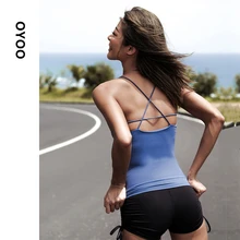 Oyoo синий топ для йоги с ремешками на спине, встроенный лифчик для похудения, Спортивная майка для тренажерного зала, розовый спортивный бюстгальтер, черные топы спортивные для женщин