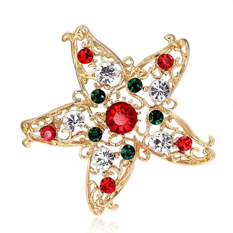 New fashion jewelry gold brooch Christmas Color five pointed star brooches for women wedding