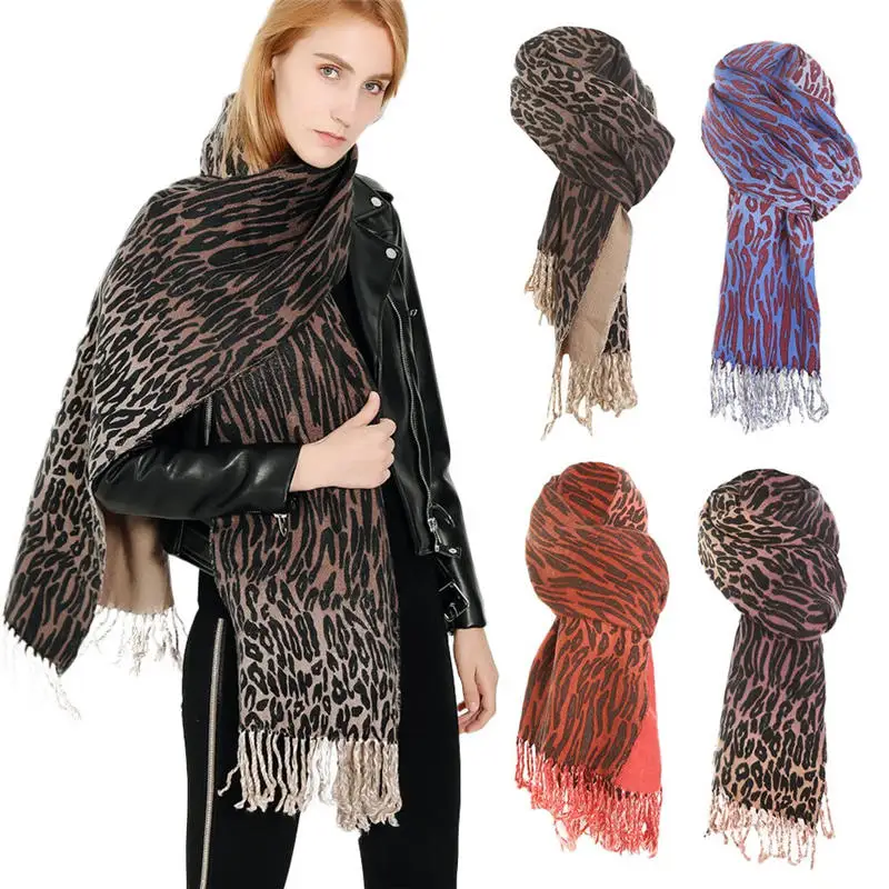  Women Winter Thick Leopard Tassel Cashmere Soft Long Scarf Shawl Wrap Cover women's scarves handker