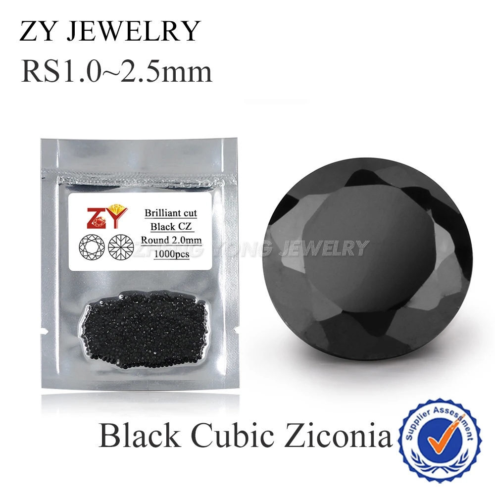

1.0~2.5mm 1000pcs 5A CZ Stone Black Round Cut Cubic Zirconia Loose Stone Synthetic Gems For Sale