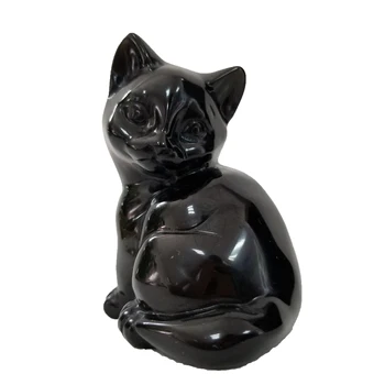 

Natural Obsidian Quartz Cat Hand Carved Crystal Cat Polished Quartz Healing Stones Gemstones For Home Decorations GY