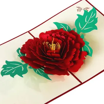 

Creative 3D Peony Flower Greeting Card Paper Sculpture Kids Gift Christmas Decoration Supplies Blessing Invitation Card
