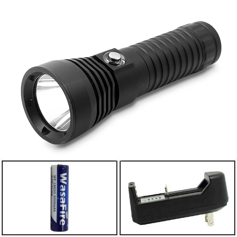 

2000LM Diving XM-L2 Flashlight Underwater Torch L2 LED Waterproof Lamp White Light With 18650 Battery + Charger For Hunting Dive