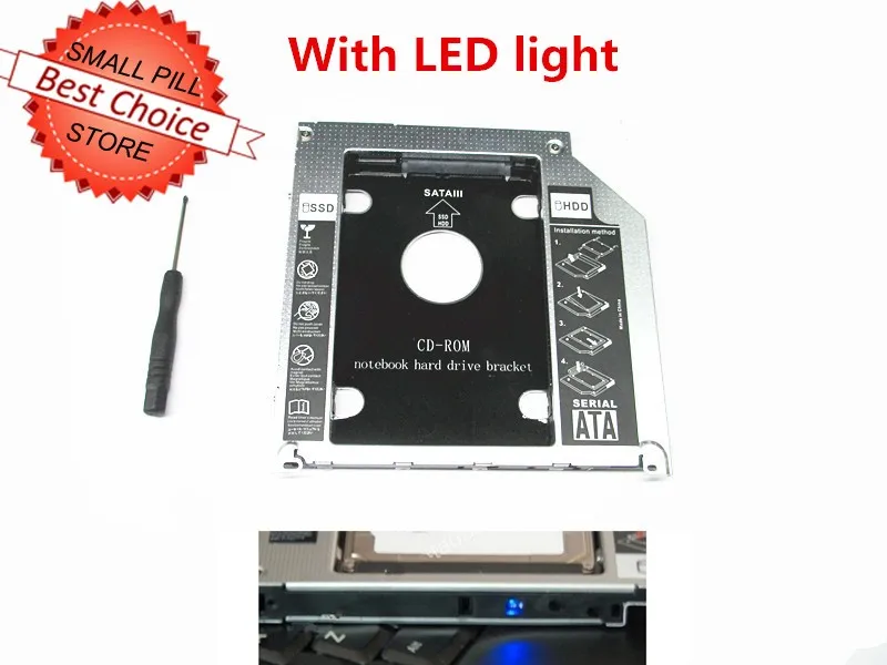 new style 2nd Caddy For Apple Macbook Pro A1278 A1286 A1297 SATA HDD to ODD DVD RW BOX Caddy 9.5mm with LED light hard disk case 3.5