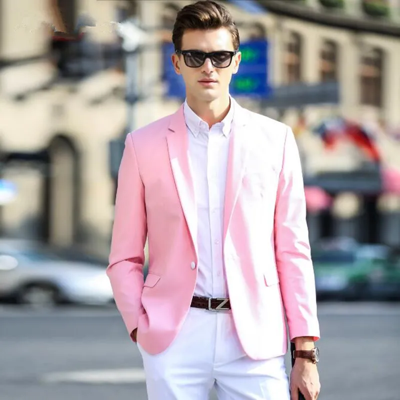 Pink Men Suits Jacket Fashion Handsome 