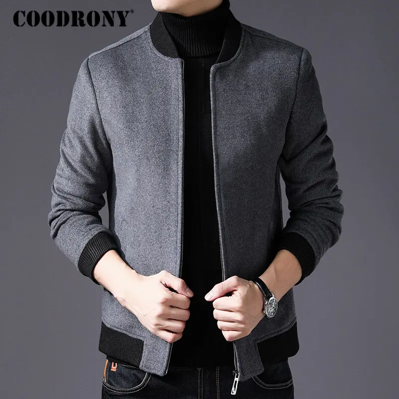 COODRONY, Мужское пальто, зимнее, толстое, теплое, шерстяное пальто, Мужская одежда,, приталенное, бушлат, воротник-стойка, куртка, пальто для мужчин, s пальто, C004 - Цвет: Серый