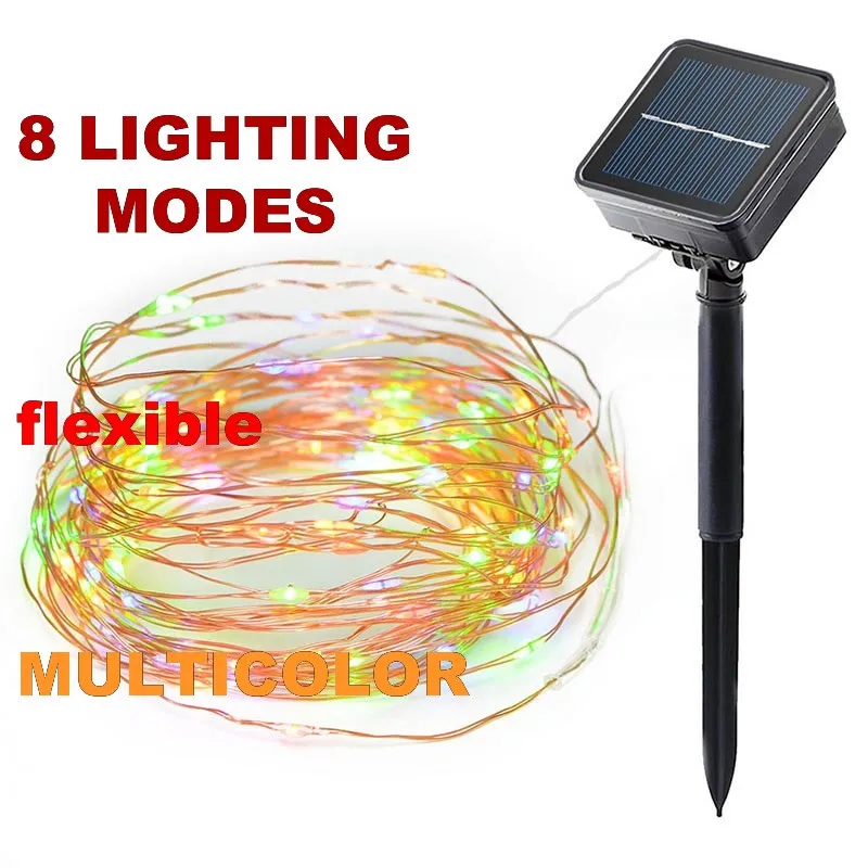 

8 modes multicolor Solar Solar Power LED Holiday light 10M 20M Wire LED String Outdoor lamp Decorative Garden Lawn Wedding Part