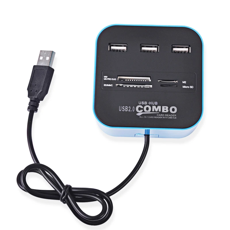 Binful Многофункциональный USB HUB 2.0 3 Порты+ card reader высокое Скорость концентратор USB Все в одном USB сплиттер для SD/MMC/m2/MS Pro Duo