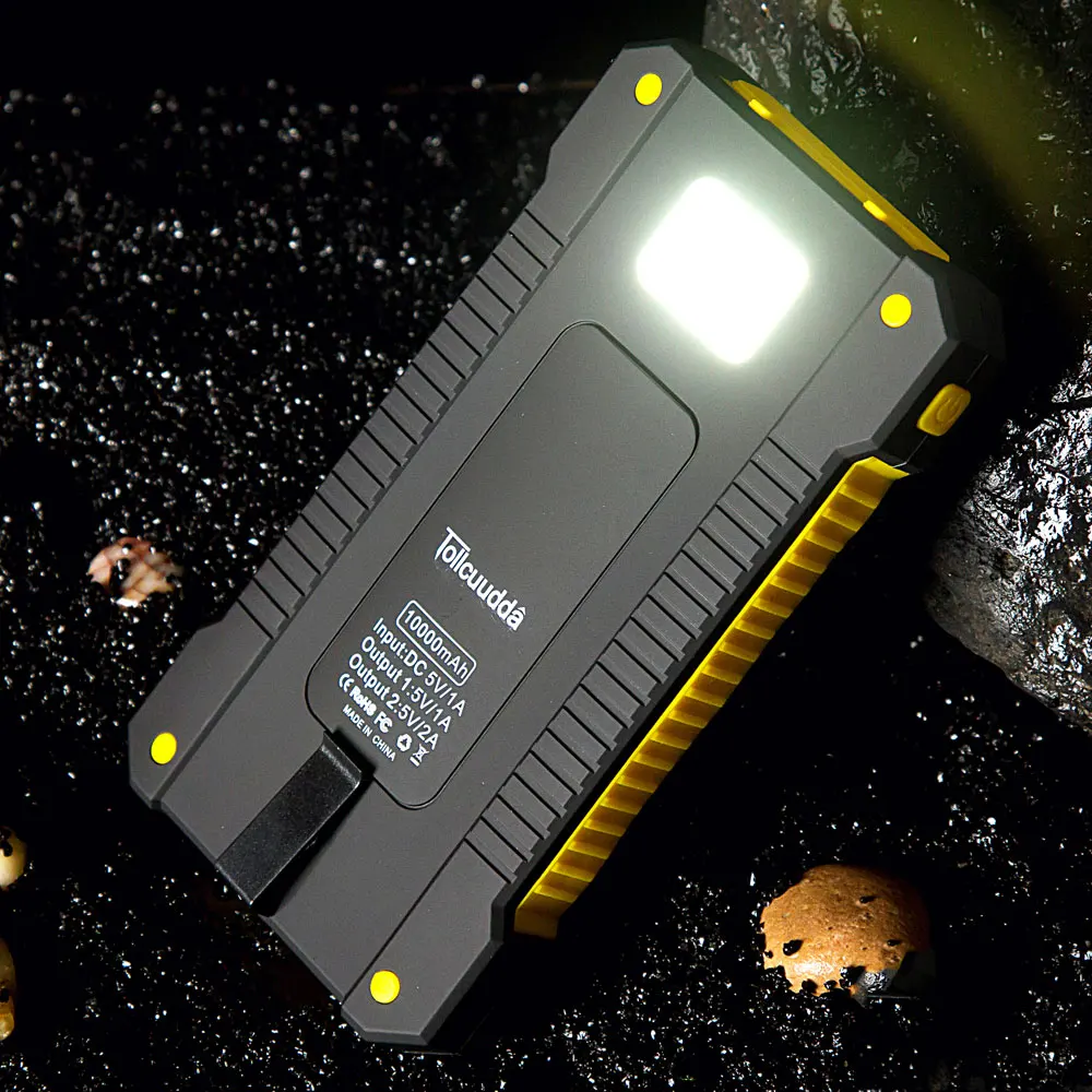 Водонепроницаемый 10000mAh банк питания солнечное зарядное устройство повербанк двойной USB с светодиодный портативное зарядное устройство в виде фонарика для iPhone samsung зарядки смартфона