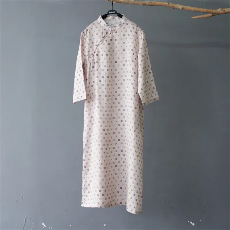 SCUWLINEN Vestidos Для женщин сезон: весна–лето платье Винтаж китайский Стиль Элегантный принт сбоку Разделение линии платье из рами S509