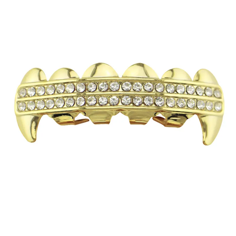 Панк золотые зубы Grillz 2 ряда Iced Out грили стоматологические хип-хоп вампира зубы-клыки шапки Хэллоуин вечерние украшения для тела XHYT1019-1 - Окраска металла: gold top