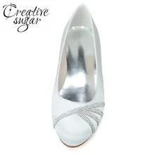 Creativesugar/Женская атласная обувь на плоской подошве со стразами; Свадебный вечерний коктейльный наряд без застежки; обувь с кристаллами и цепочкой; цвет белый, фиолетовый, розовый