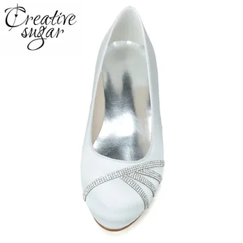 

Creativesugar ladies satin rhinestone flats bridal wedding party cocktail slip on dress shoes crystal chain white purple pink