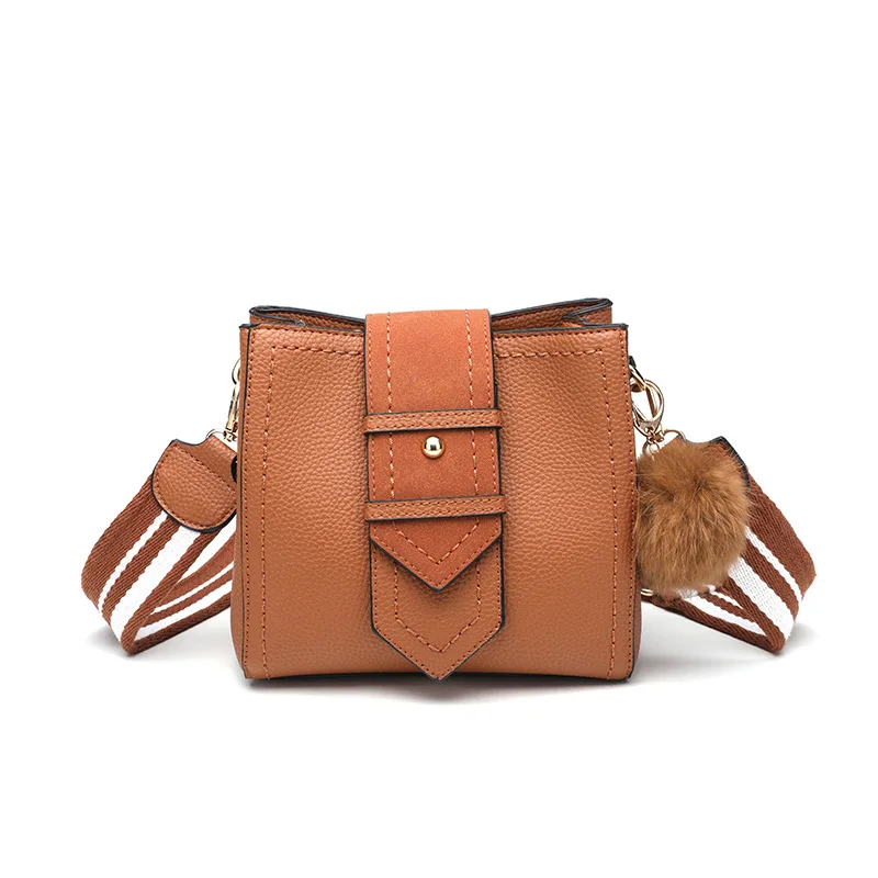 

2018 Special Offer Genuine Leather Mini Shoulder Bag Women Handbag Female Purse Casual Bucket Strap Plush Ornament Messenger Bag