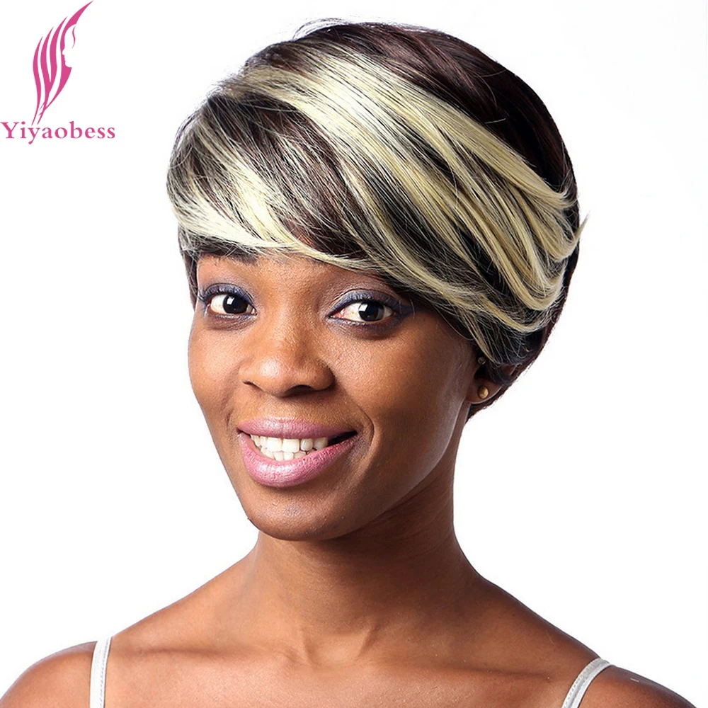 Yiyaobess 25cm Straight African American Short Wigs For 