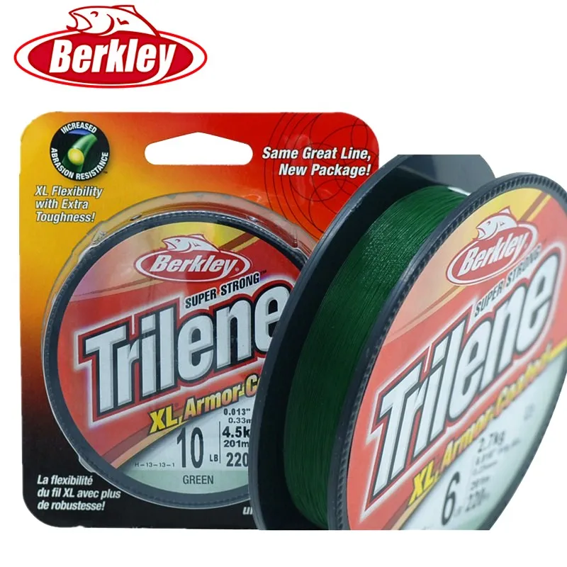 Berkley TRILENE 201 м нейлоновая рыболовная леска 6lb-20lb 220yd Зеленая Леска из мононити супер сильная леска для ловли карпа Pesca